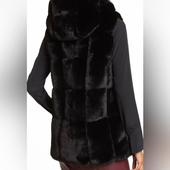 MICHAEL KORS NEW WITH TAGS WINDOWPANE BLACK FAUX FUR HOODED VEST JACKET MEDIUM - Picture 7 of 13